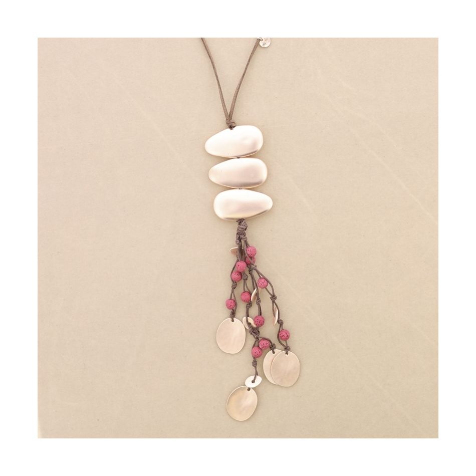 COLLAR LARGO COLGANTE METAL CUENTAS LAVAS
