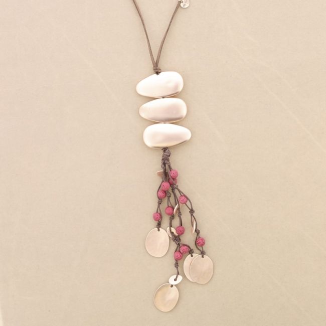 COLLAR LARGO COLGANTE METAL CUENTAS LAVAS