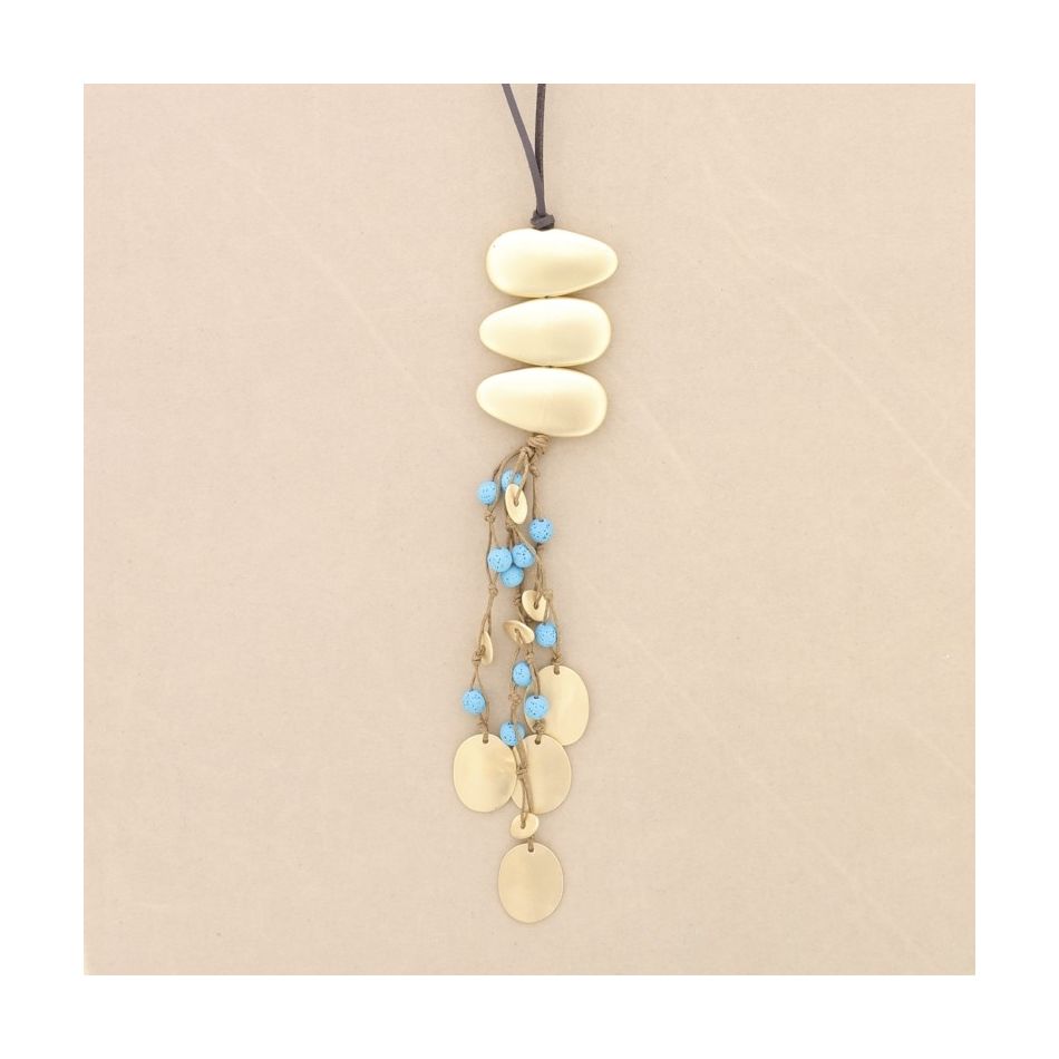 LONG NECKLACE METAL PENDANT WITH LAVA BEADS