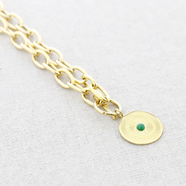 STEEL LINK SHORT NECKLACE WITH MEDAL PENDANT 40 CM