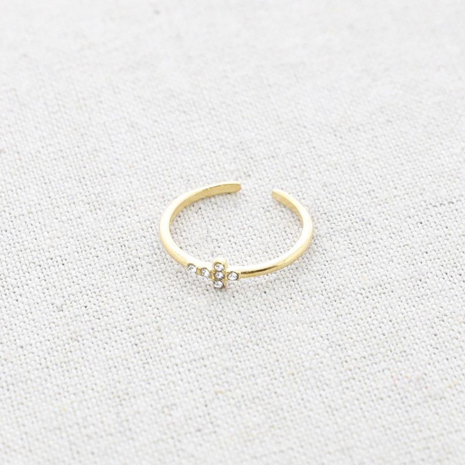 STEEL RING CROSS CRYSTALS