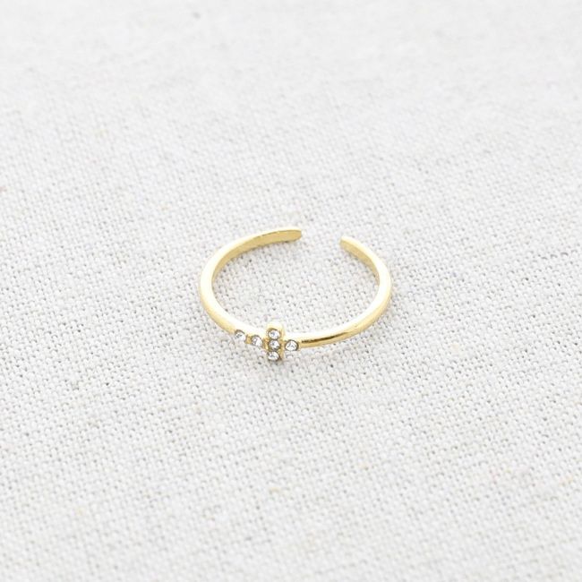 ANILLO ACERO CRUZ CRISTALES