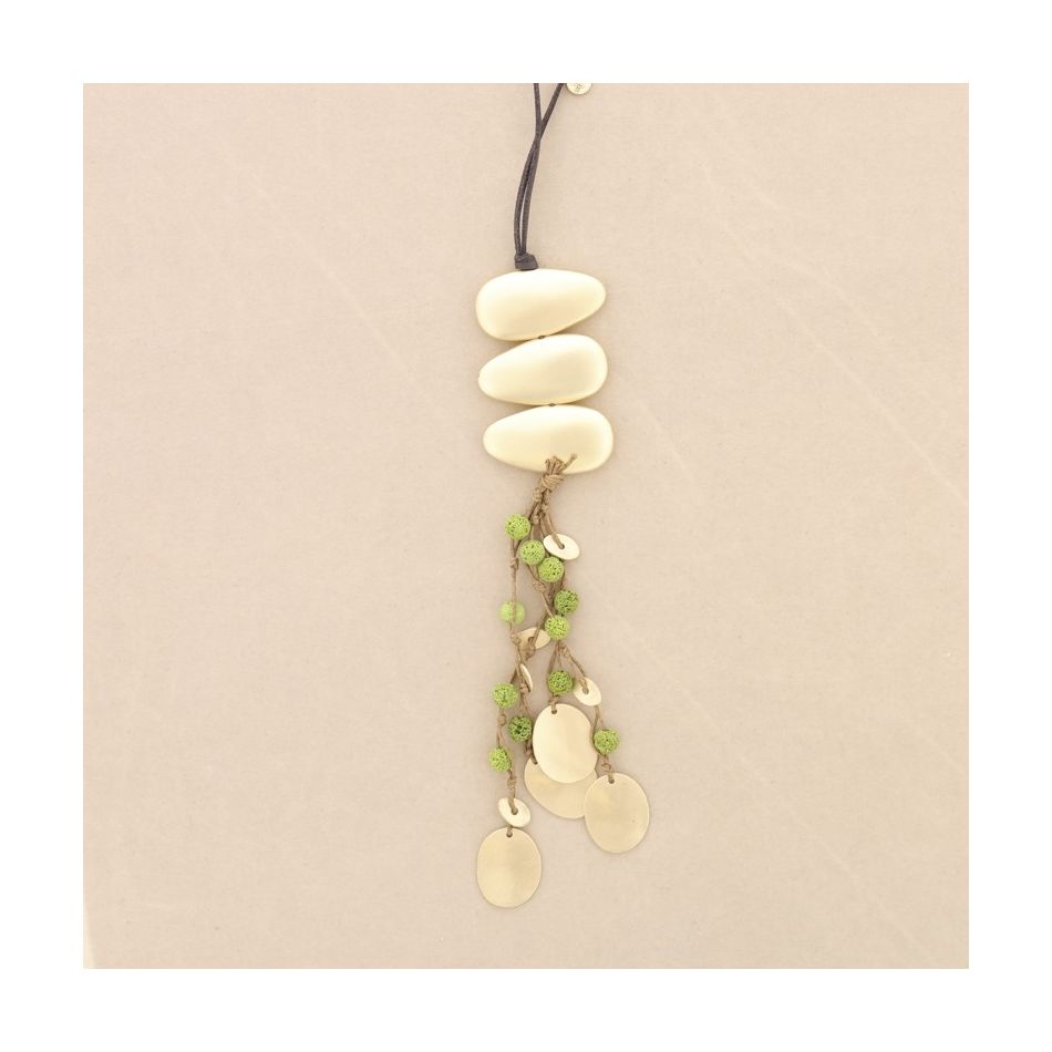 LONG NECKLACE METAL PENDANT WITH LAVA BEADS
