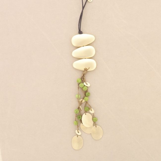 COLLAR LARGO COLGANTE METAL CUENTAS LAVAS