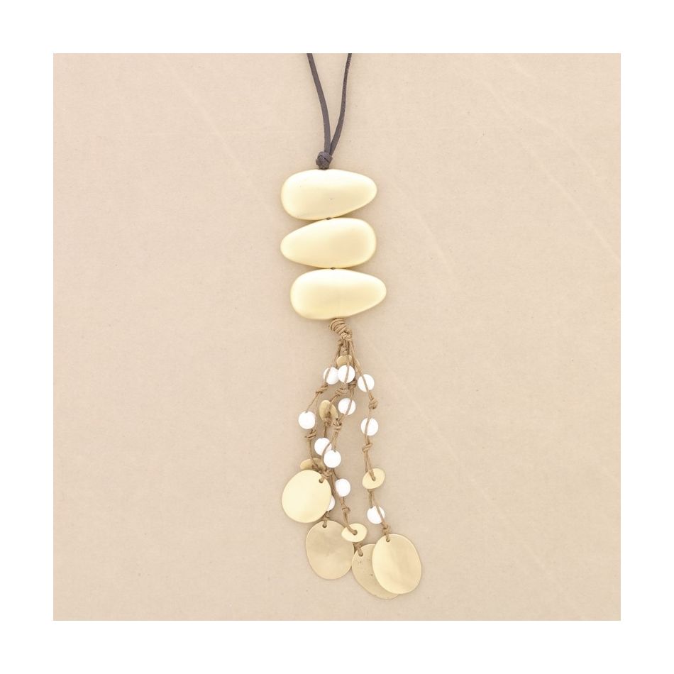 LONG NECKLACE METAL PENDANT WITH LAVA BEADS