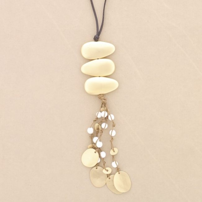 LONG NECKLACE METAL PENDANT WITH LAVA BEADS