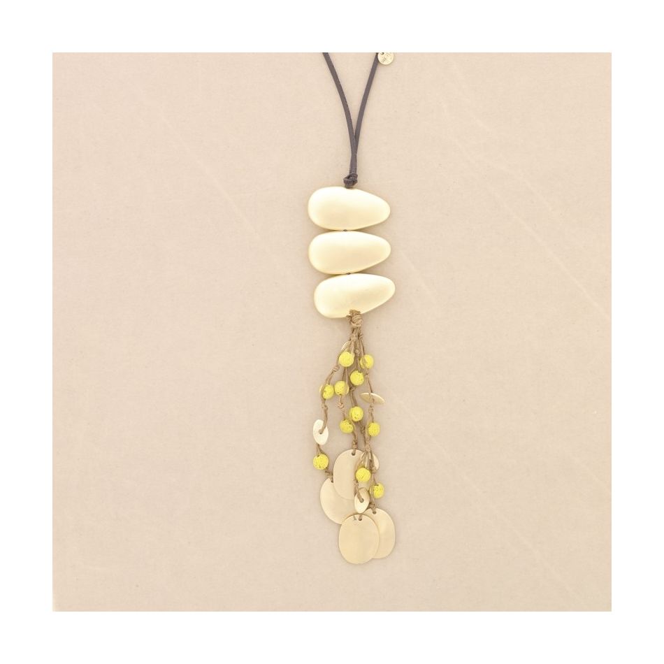 LONG NECKLACE METAL PENDANT WITH LAVA BEADS