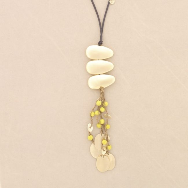 LONG NECKLACE METAL PENDANT WITH LAVA BEADS