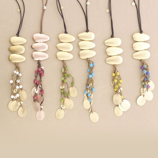 COLLAR LARGO COLGANTE METAL CUENTAS LAVAS