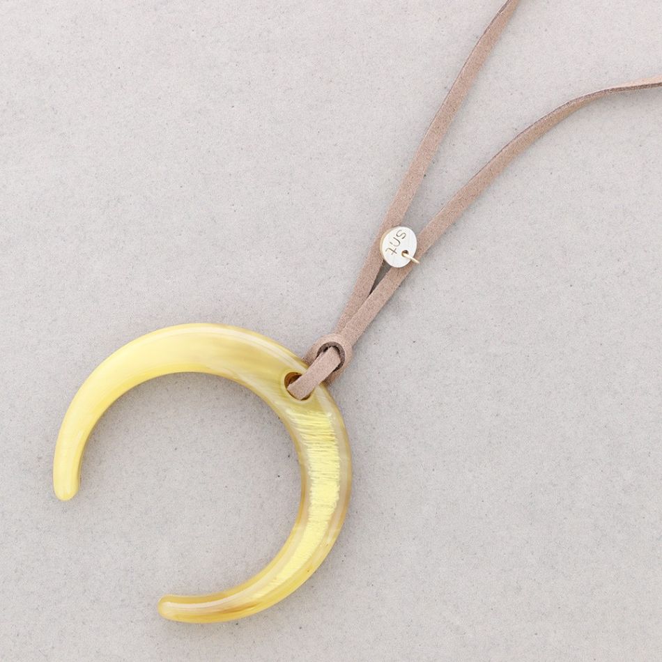 LONG RESIN HALF MOON PENDANT NECKLACE