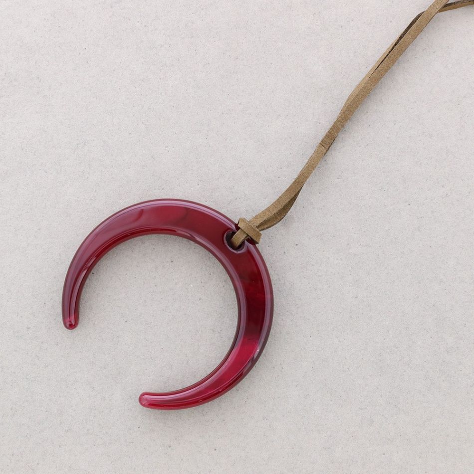 LONG RESIN HALF MOON PENDANT NECKLACE