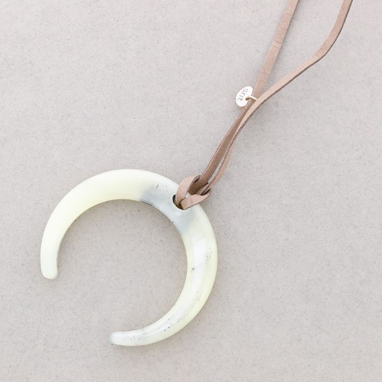 LONG RESIN HALF MOON PENDANT NECKLACE