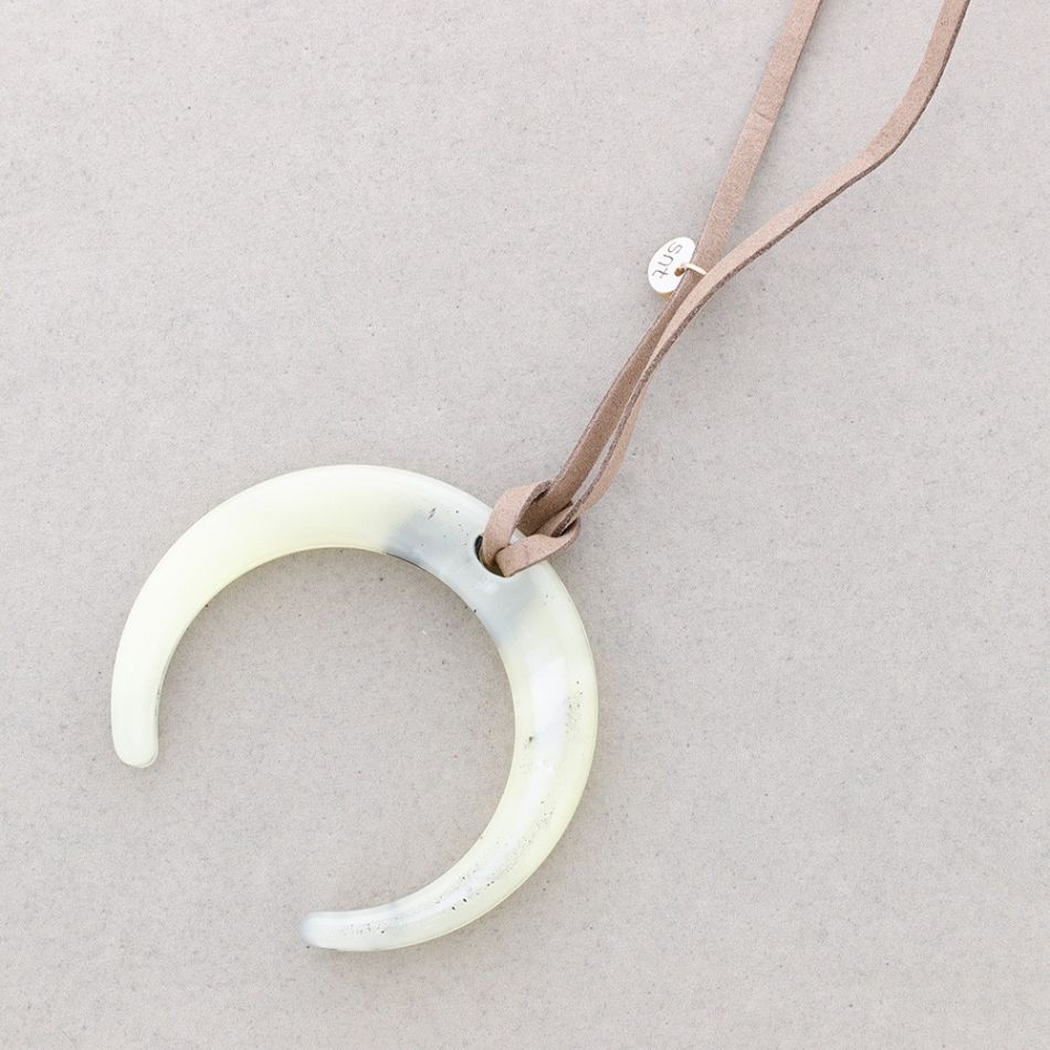 LONG RESIN HALF MOON PENDANT NECKLACE