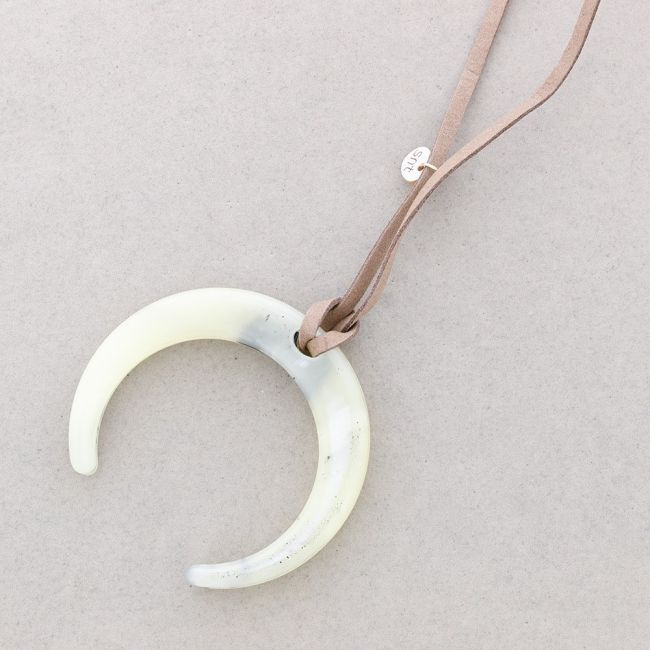 LONG RESIN HALF MOON PENDANT NECKLACE