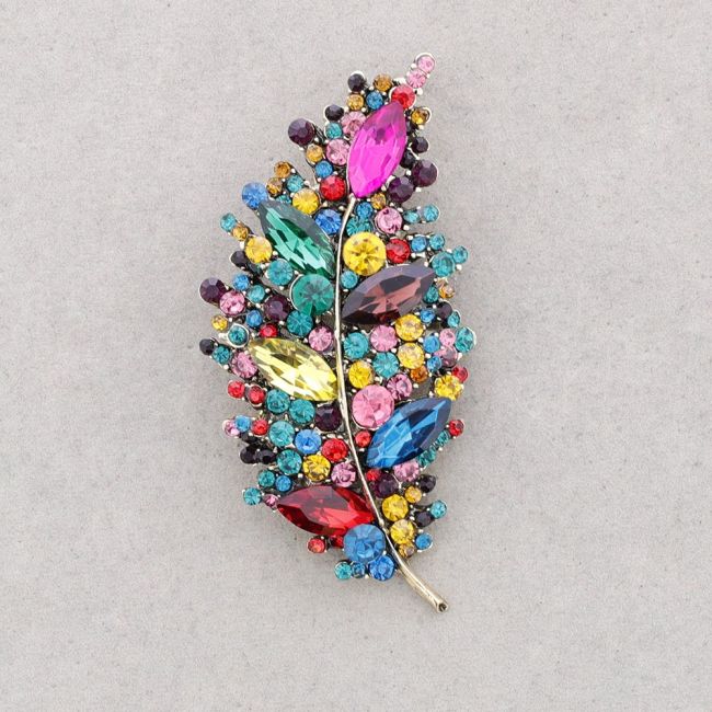 LEAF METAL CRYSTALS BROOCH