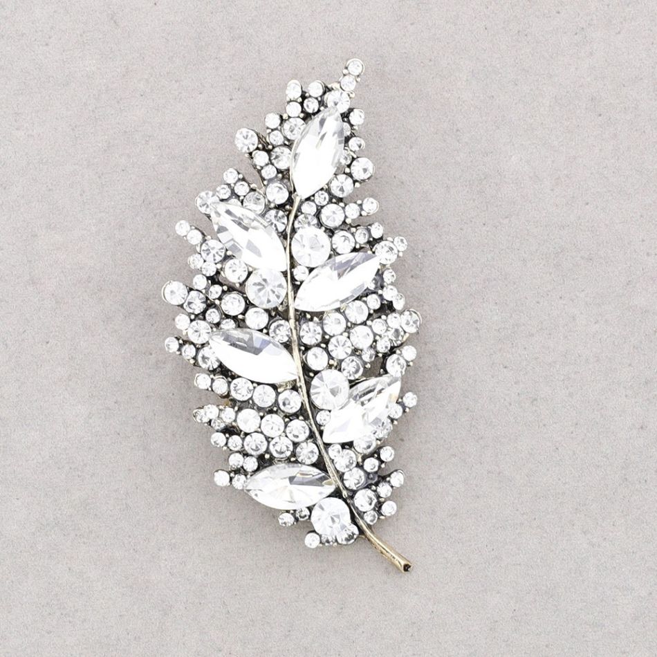 LEAF METAL CRYSTALS BROOCH