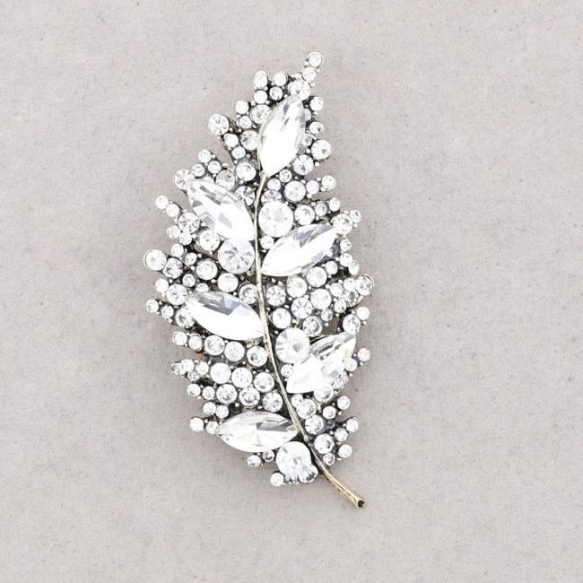 BROCHE HOJA METAL CRISTALES