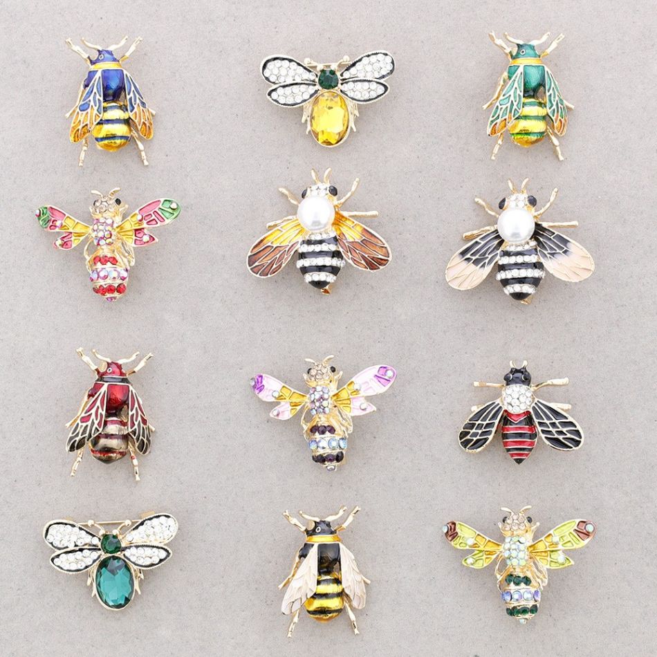 BROOCH SET TWO BEES METAL ENAMEL