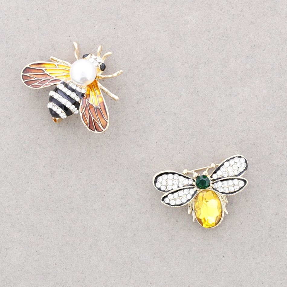 BROOCH SET TWO BEES METAL ENAMEL