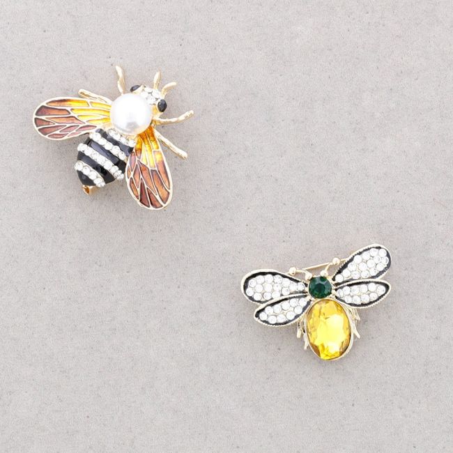 BROOCH SET TWO BEES METAL ENAMEL