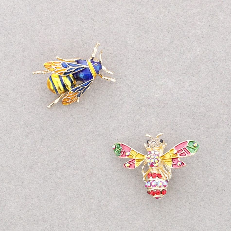BROOCH SET TWO BEES METAL ENAMEL