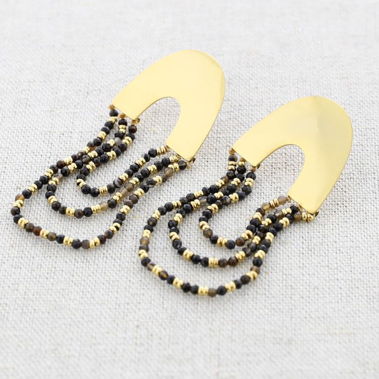 STEEL PENDANT EARRINGS STRIPS WITH FACETED CRYSTALS