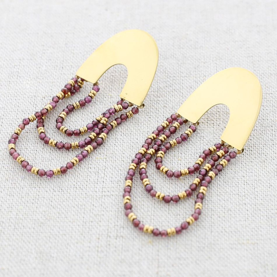 STEEL PENDANT EARRINGS STRIPS WITH FACETED CRYSTALS