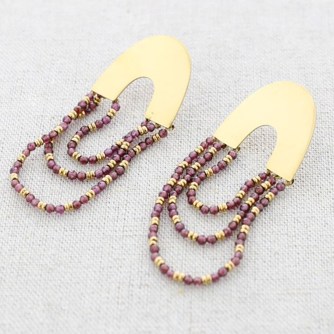 STEEL PENDANT EARRINGS STRIPS WITH FACETED CRYSTALS