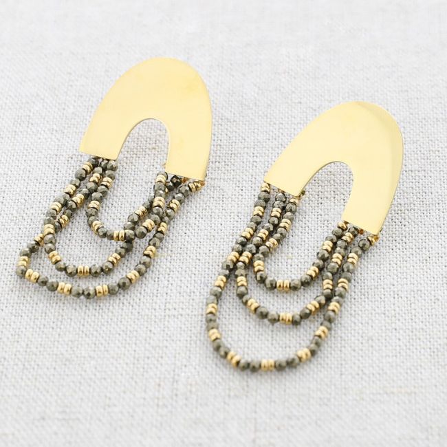 STEEL PENDANT EARRINGS STRIPS WITH FACETED CRYSTALS