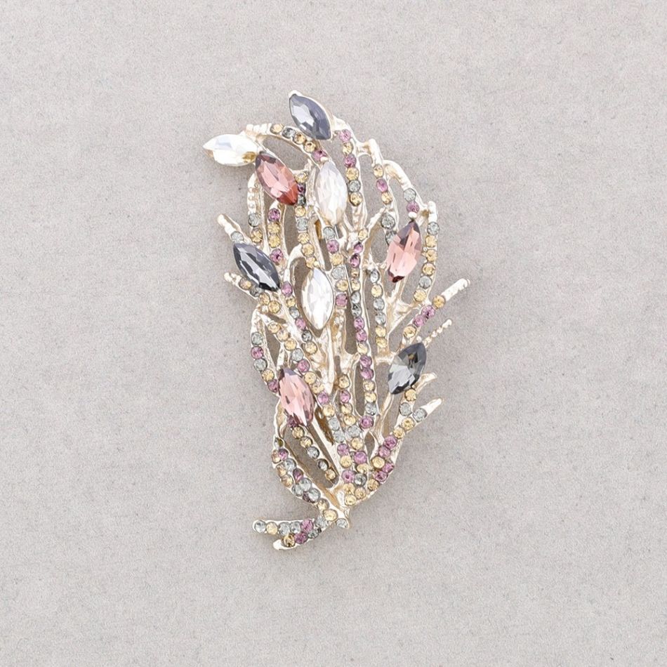 BROOCH LEAF BRANCH METAL CRYSTALS