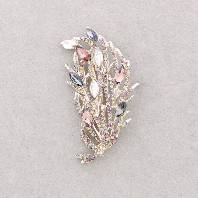 BROOCH LEAF BRANCH METAL CRYSTALS