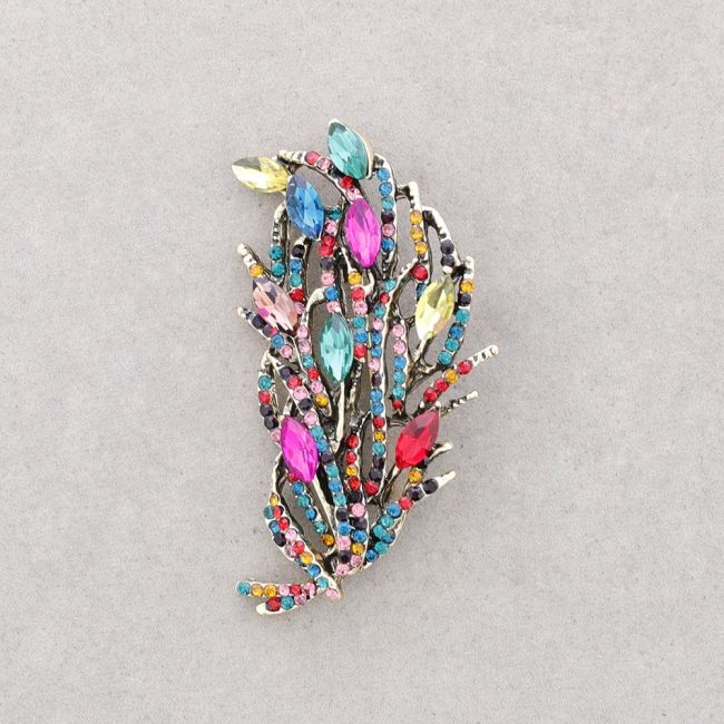 BROCHE HOJA RAMA METAL CRISTALES