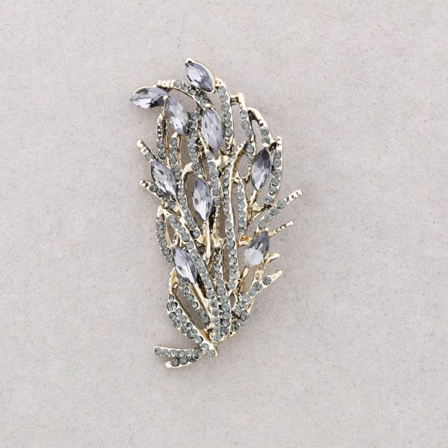 BROOCH LEAF BRANCH METAL CRYSTALS