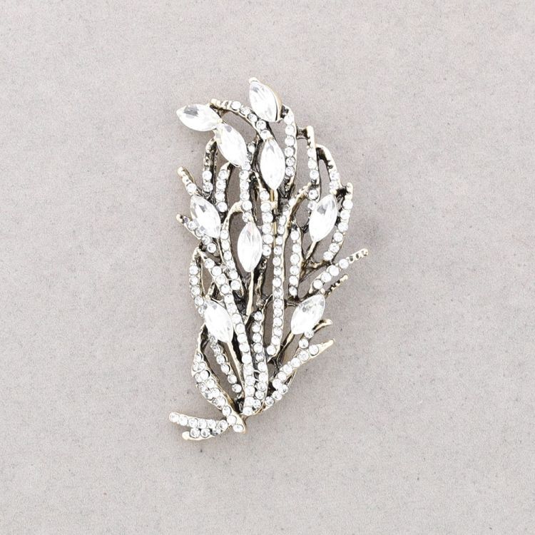 BROOCH LEAF BRANCH METAL CRYSTALS