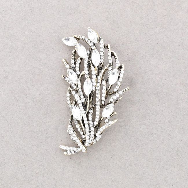 BROOCH LEAF BRANCH METAL CRYSTALS