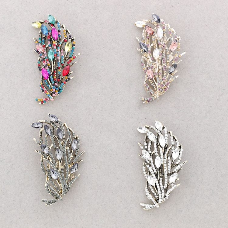BROOCH LEAF BRANCH METAL CRYSTALS 2