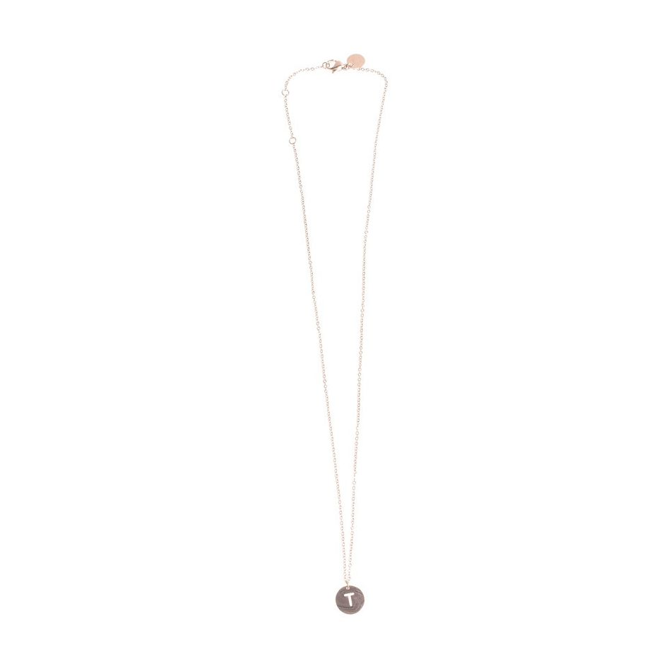 STEEL LETTER T PLATE SHORT NECKLACE