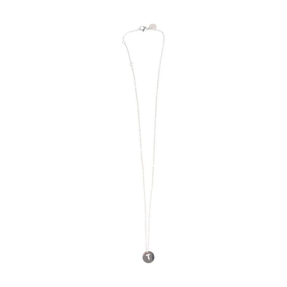 STEEL LETTER T PLATE SHORT NECKLACE
