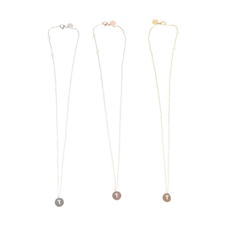 STEEL LETTER T PLATE SHORT NECKLACE
