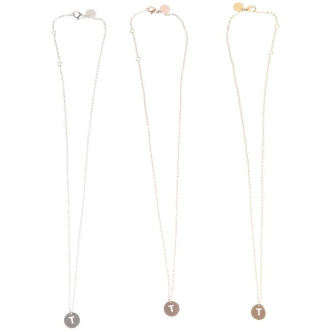 STEEL LETTER T PLATE SHORT NECKLACE