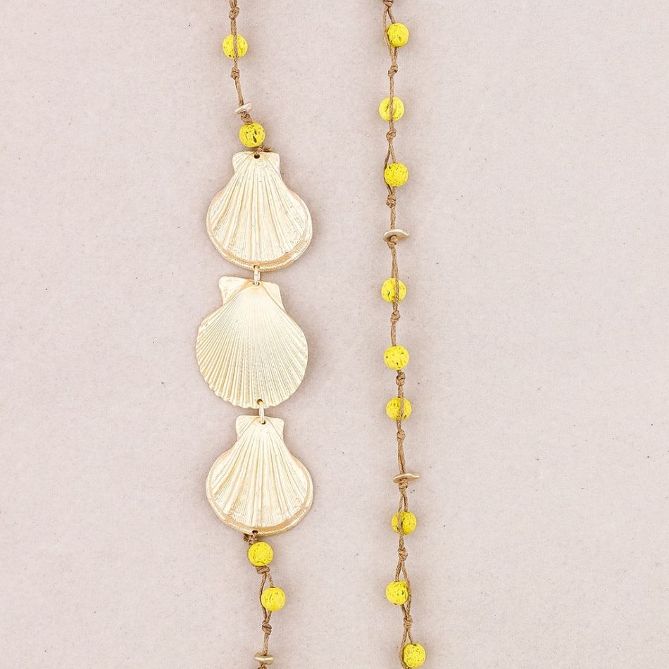 COLLAR LARGO CUENTAS LAVAS TRENZADAS CONCHAS