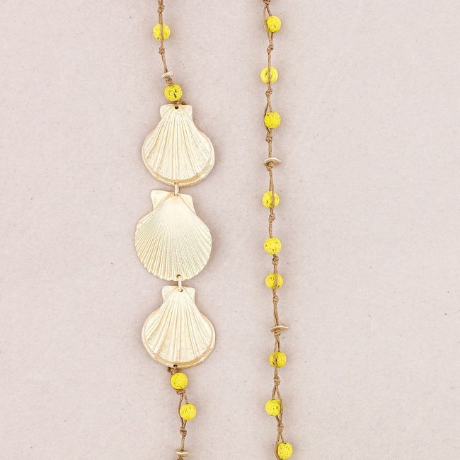 COLLAR LARGO CUENTAS LAVAS TRENZADAS CONCHAS