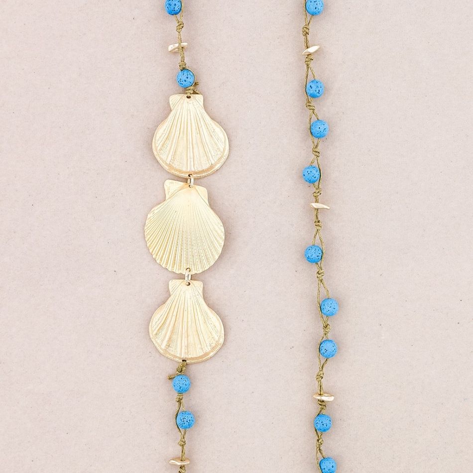COLLAR LARGO CUENTAS LAVAS TRENZADAS CONCHAS