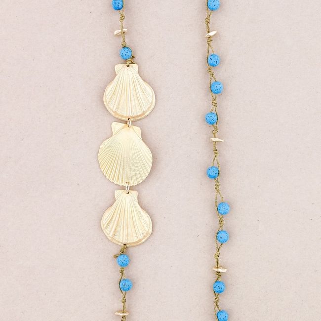 COLLAR LARGO CUENTAS LAVAS TRENZADAS CONCHAS