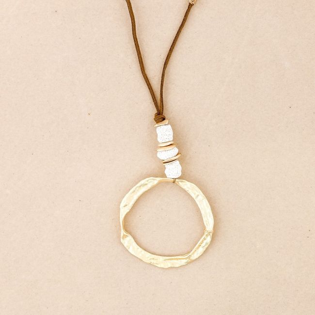 COLLAR LARGO COLGANTE ANILLA CUENTAS LAVAS