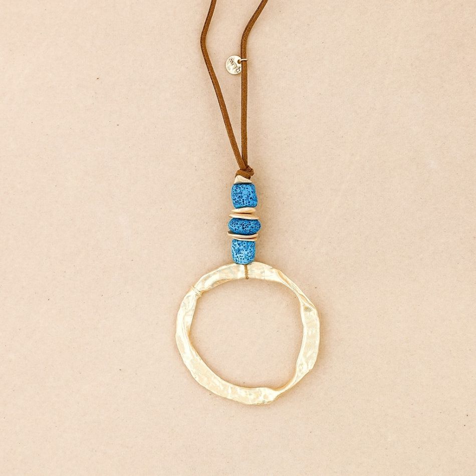 LONG NECKLACE PENDANT RING WITH LAVA BEADS