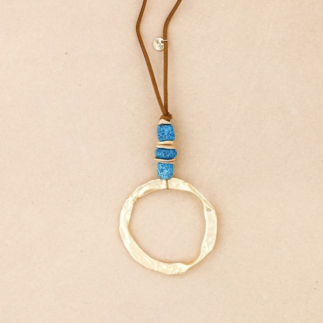COLLAR LARGO COLGANTE ANILLA CUENTAS LAVAS