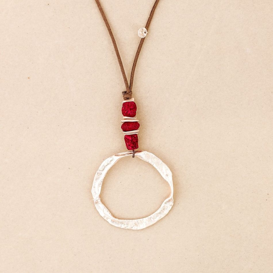 LONG NECKLACE PENDANT RING WITH LAVA BEADS