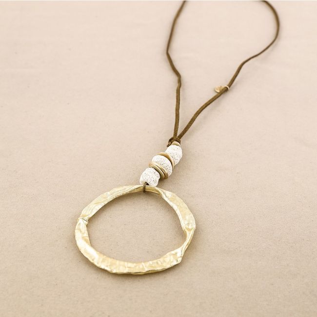 COLLAR LARGO COLGANTE ANILLA CUENTAS LAVAS