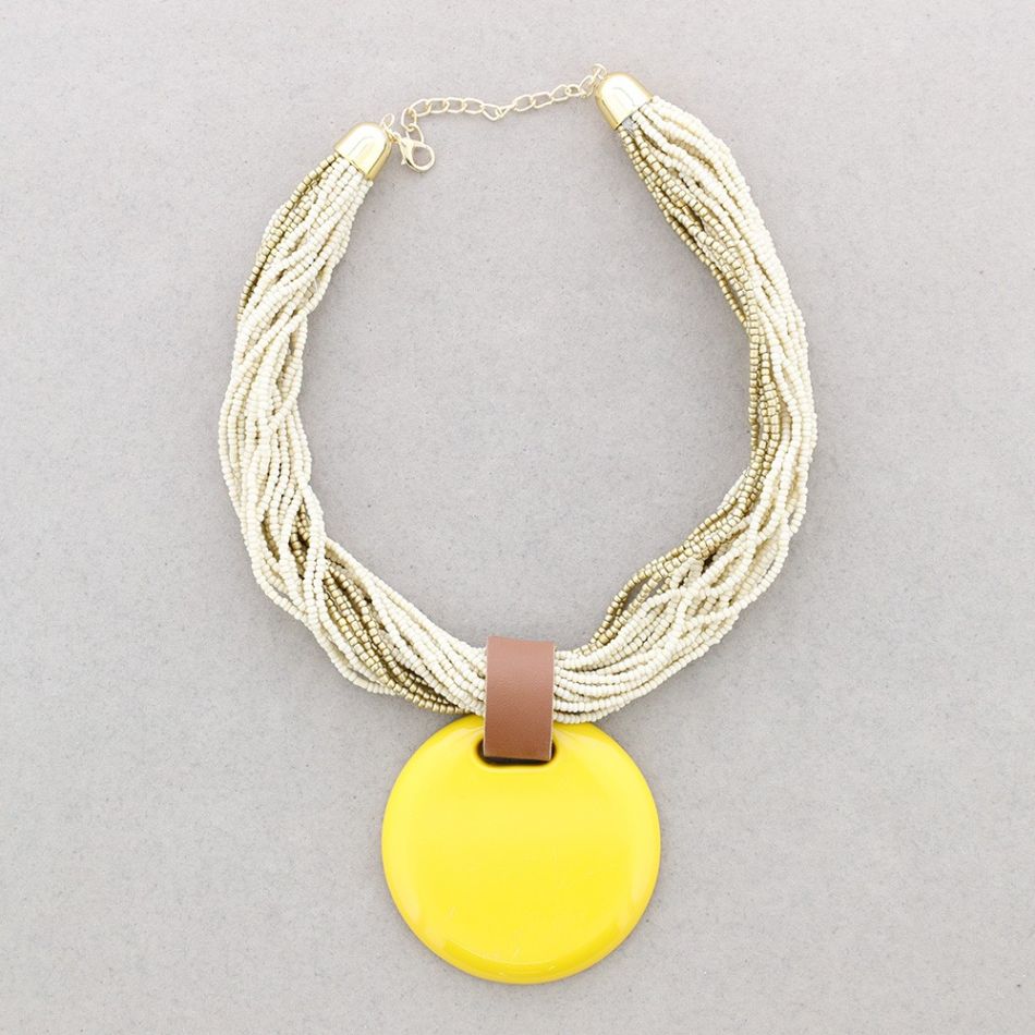 MULTI ROW BEADED NECKLACE MEDALLION PENDANT